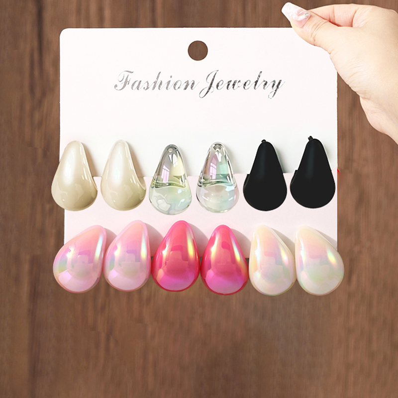 Resin Art Ring - 3 Pairs Moda Reçine Damla Küpe