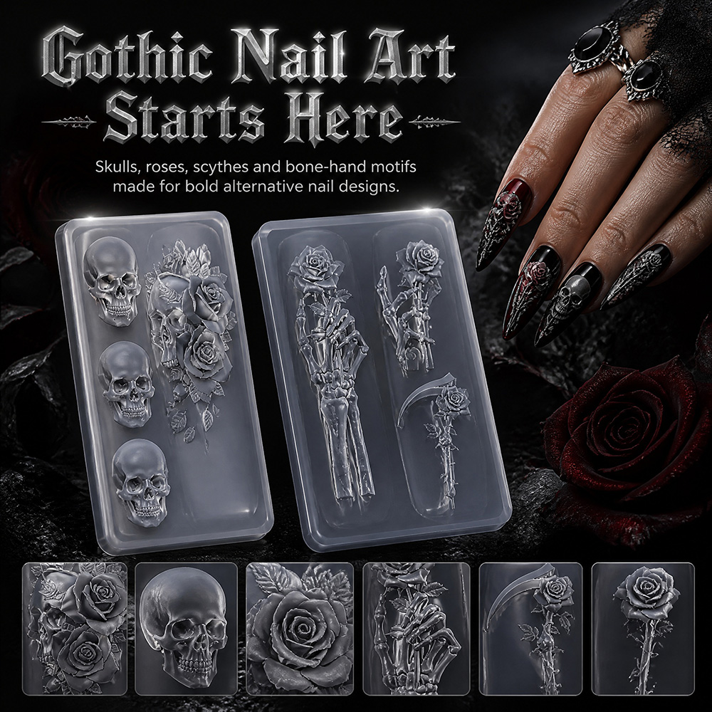 Resin Art Templates Free - 2 Parça Set Koyu Gül Kafatası