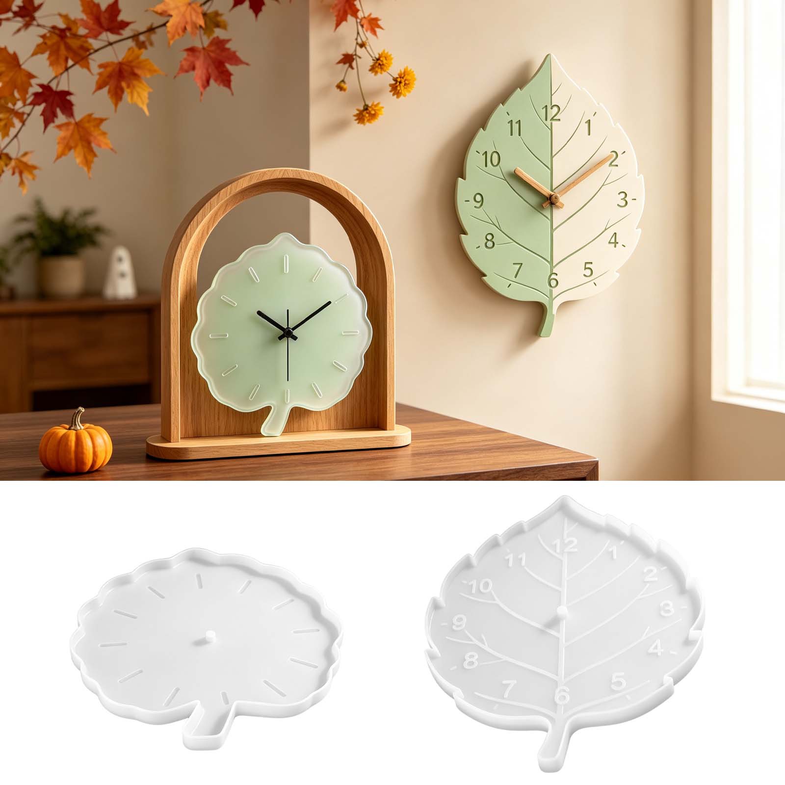 Resin Art Clock - Saat Silikon Kalıpları Yaprak Damarı Dokulu