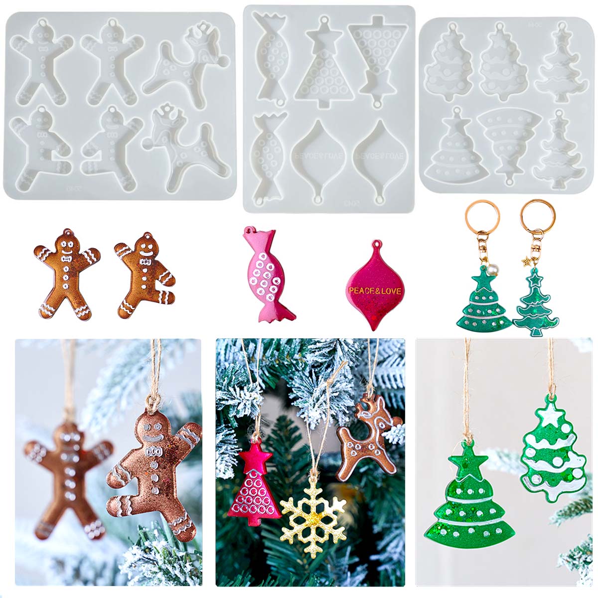 Resin Art Mold - Noel Serisi Küpe Kolye Silikon Kalıp