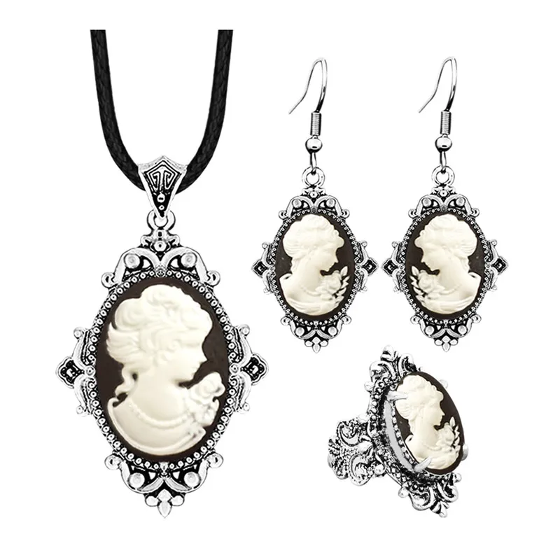 Resin Art Ring - Vintage bak Lady kraliçe Cameo takı