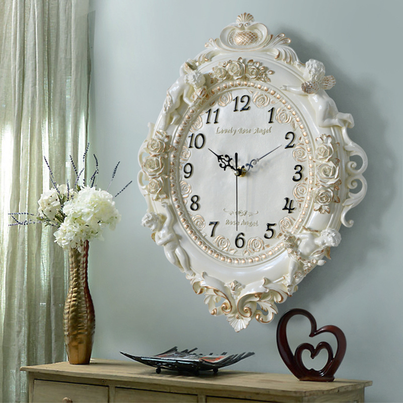 Resin Art Clock - Avrupa Melek Duvar Saati Oturma Odası